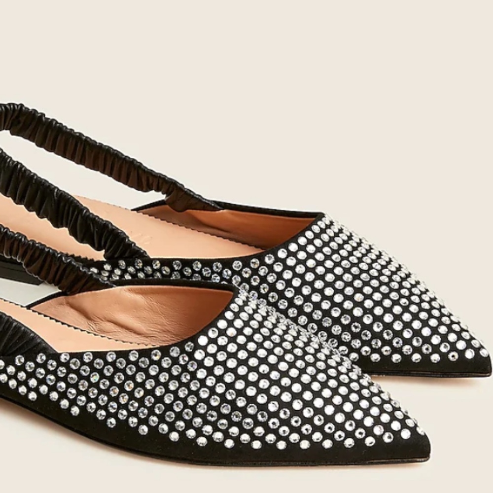 J Crew Crystal stretchy slingback mules